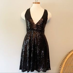 Tobi Black Sequin Sparkly Open Back Dress